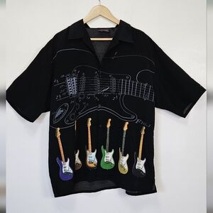 DaVinci Black Shirt with Multicolor Guitar Pattern